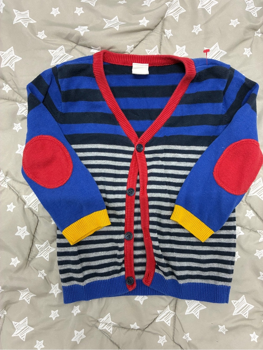 H&M Striped Blue & Black Cardigan with Red Trim